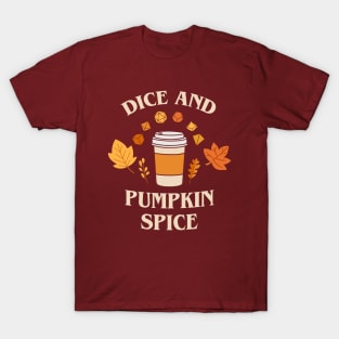 Dice and Pumpkin Spice Coffee Autumn Tabletop RPG T-Shirt